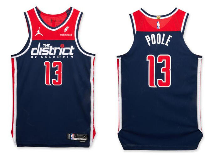 Mens Washington Wizards #13 Jordan Poole 2024 Navy Statement Edition Jersey