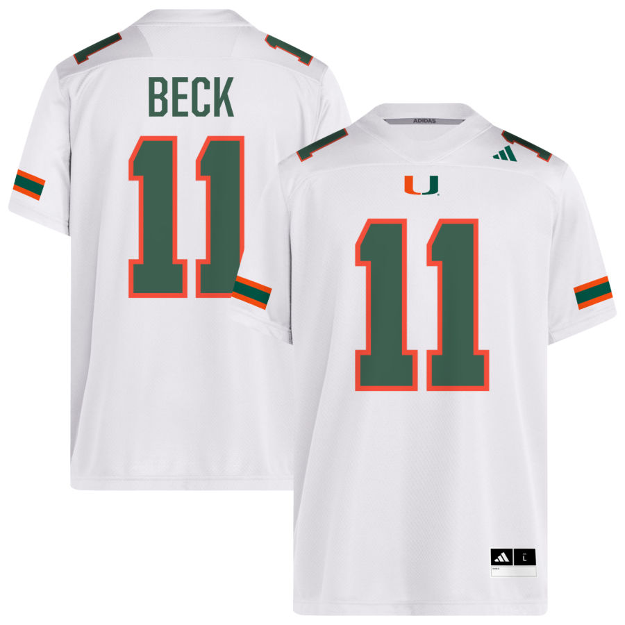 Mens Miami Hurricanes #11 Carson Beck 2025 White Football Game Jersey